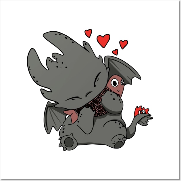 Toothless in love, httyd night fury fanart, how to train your dragon Wall Art by PrimeStore